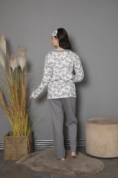 Tekten 200 Çiçek Desenli Uzun Kollu Kadın Pijama Takımı - Resim 3