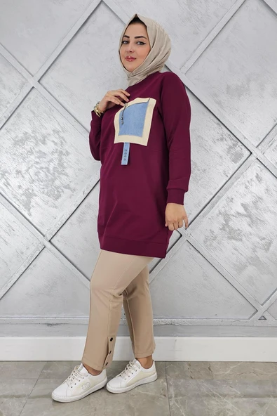 KADIN KOMBİNLİ SALLANTI AKSESUAR DETAYLI TESETTÜR TUNİK - Resim 2