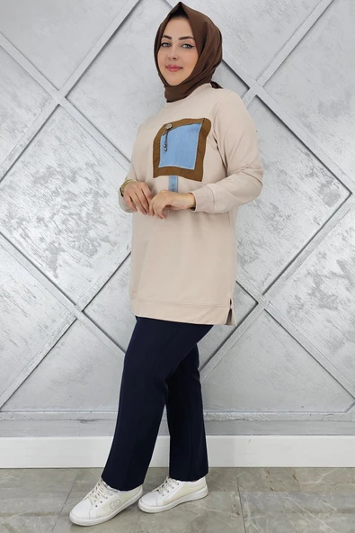 KADIN KOMBİNLİ SALLANTI AKSESUAR DETAYLI TESETTÜR TUNİK ürün görseli