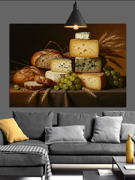 Çeşitli Peynir Ve Ekmek Natürmortu Dekoratif Kanvas - Mdf Ahşap Tablo