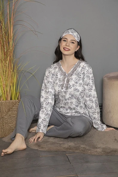 Tekten 200 Çiçek Desenli Uzun Kollu Kadın Pijama Takımı ürün görseli