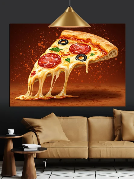 Peynir Eriyen İtalyan Pizza Dilimi Detayı Dekoratif Kanvas - Mdf Ahşap Tablo
