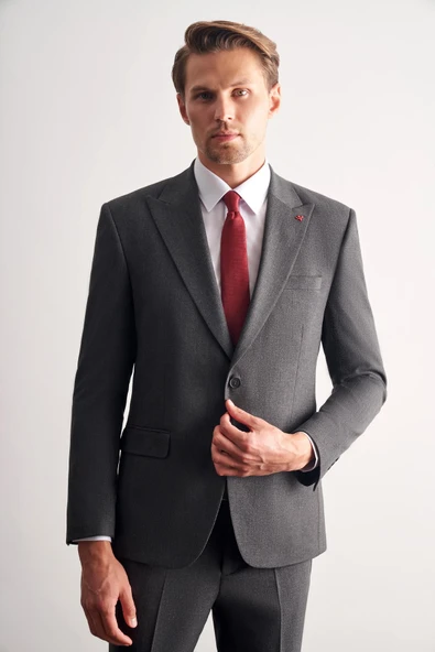 Antrasit Kırlangıç Yaka Tam Astar 6 Drop Slim Fit Takım Elbise 1001255162 - Resim 2