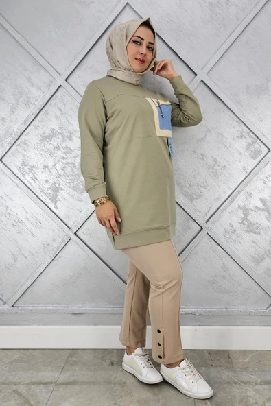 KADIN KOMBİNLİ SALLANTI AKSESUAR DETAYLI TESETTÜR TUNİK - Resim 4