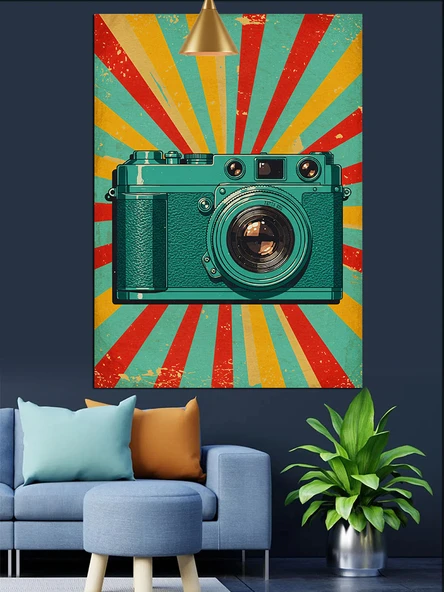 Retro Yeşil Kamera Tasarımı Sanatı Dekoratif Kanvas - Mdf Ahşap Tablo - 3