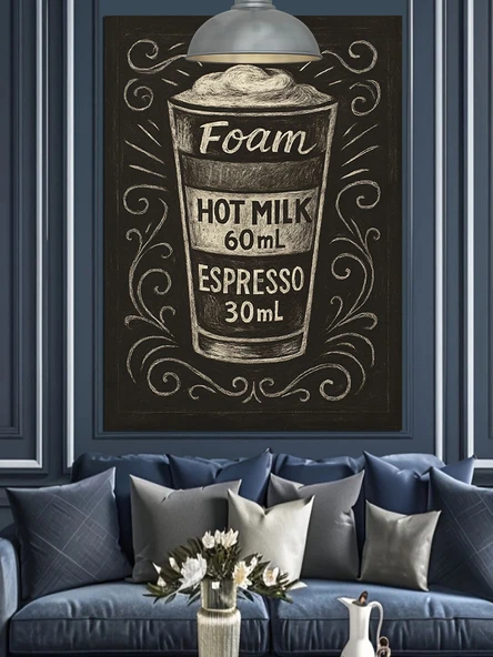 Kahve Temalı Espresso Ve Sıcak Süt Ölçüsü Dekoratif Kanvas - Mdf Ahşap Tablo - 2