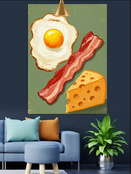 Pişmiş Yumurta Bacon Ve Peynir Dekoratif Kanvas - Mdf Ahşap Tablo - 3