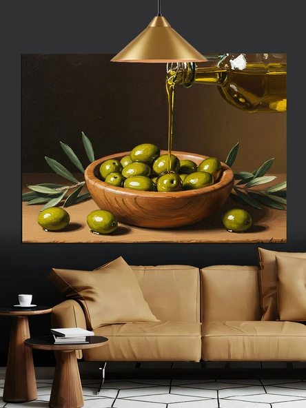 Zeytin Yağı Kasede Zeytin Dekoratif Kanvas - Mdf Ahşap Tablo - 2