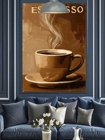 Tek Bir Kahve Fincanı Espresso Yazısı Dekoratif Kanvas - Mdf Ahşap Tablo