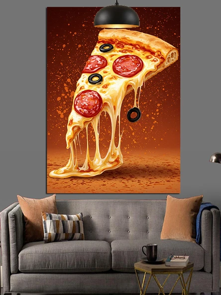 Bütün Bir Pizza Üzerinde Peynir Erimesi Dekoratif Kanvas - Mdf Ahşap Tablo - 3