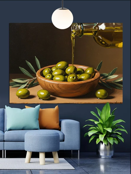 Zeytin Yağı Kasede Zeytin Dekoratif Kanvas - Mdf Ahşap Tablo