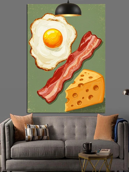 Pişmiş Yumurta Bacon Ve Peynir Dekoratif Kanvas - Mdf Ahşap Tablo - 2