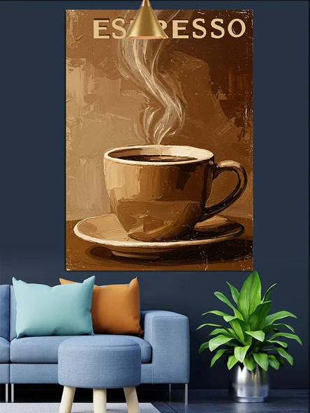 Tek Bir Kahve Fincanı Espresso Yazısı Dekoratif Kanvas - Mdf Ahşap Tablo - 3
