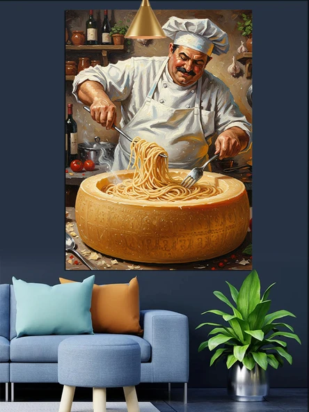 Şefin Büyük Peyniri Makarna Dekoratif Kanvas - Mdf Ahşap Tablo