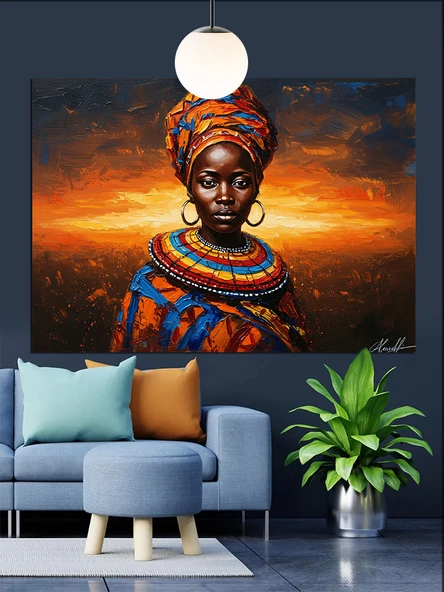 Afrika Kolye Takan Yerel Kadın Dekoratif Kanvas - Mdf Ahşap Tablo - 3