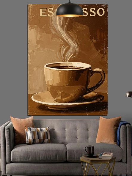 Tek Bir Kahve Fincanı Espresso Yazısı Dekoratif Kanvas - Mdf Ahşap Tablo - 2