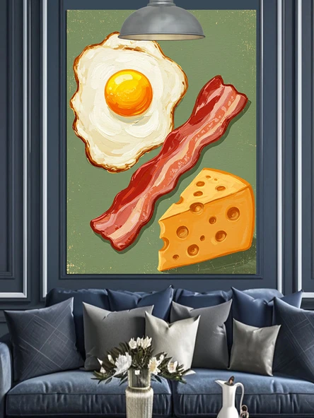 Pişmiş Yumurta  Bacon Ve Peynir Dekoratif Kanvas - Mdf Ahşap Tablo