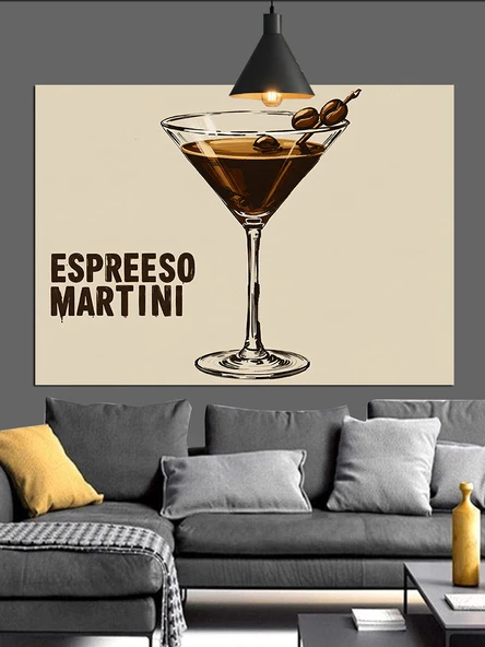 Espresso Martini Kokteyl Çizimi Dekoratif Kanvas - Mdf Ahşap Tablo - 2