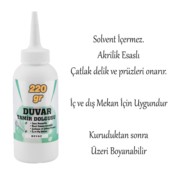 Pratik Duvar Çatlak Delik Giderici Tamir Dolgusu ( 220 gr ) Beyaz Macun Boşluk Doldurucu Onarıcı - Resim 4