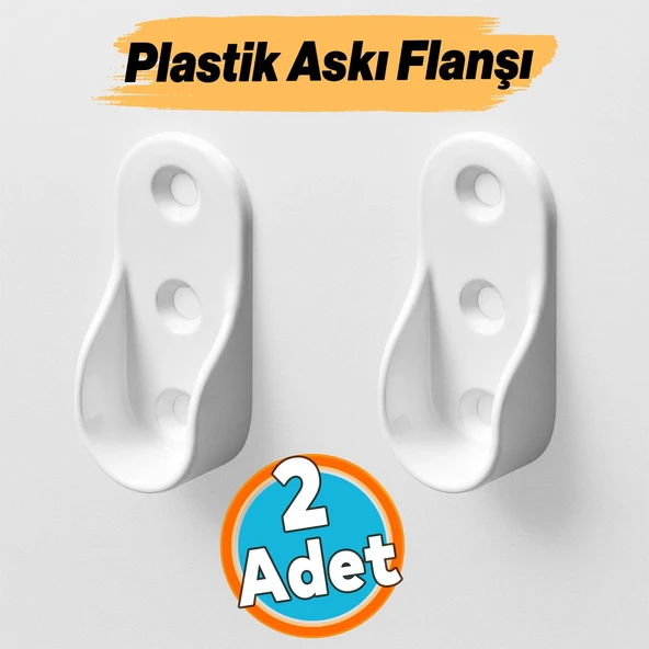 Askı Flanşı Elbise Askısı Dolap İçi Metal Boru Tutucu Plastik 2 Adet Beyaz Renk ürün görseli
