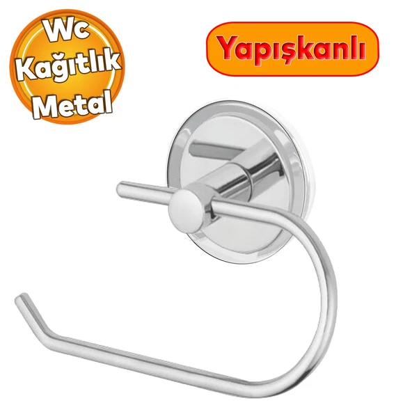 Metal Tuvalet Kağıtlık Yapışkanlı Açık Aparat WC Kağıt Standı Bez Havluluk Paslanmaz Sağlam Krom - Resim 3