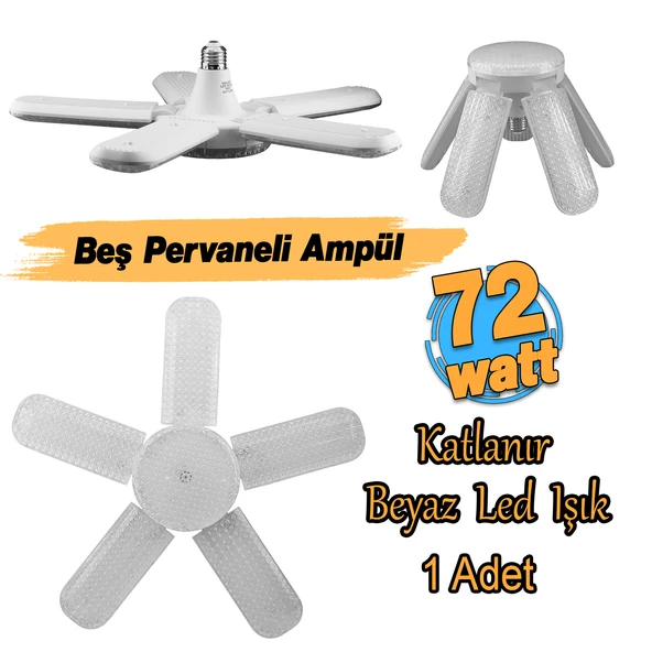 Beş Pervaneli Tasarruflu Ampul 72 W Led Lamba Beyaz E27 Duy 6480 Lümen Uzun Ömürlü 220 Volt 1 Adet - 2