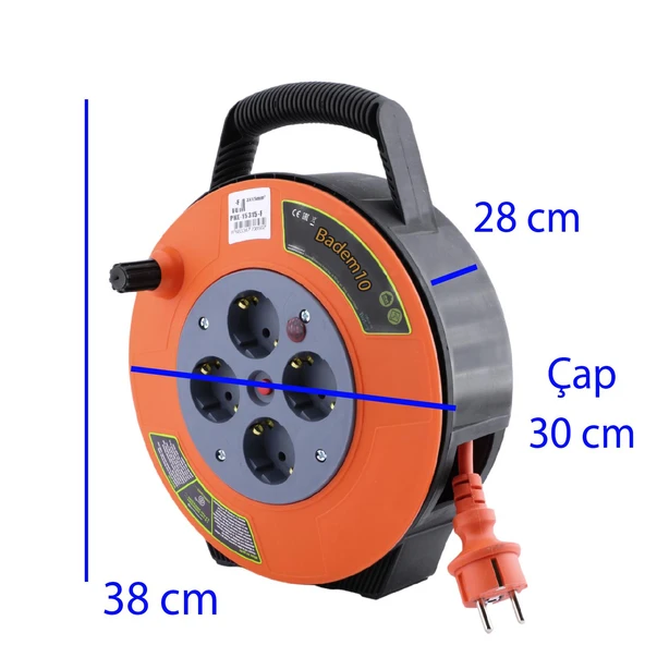 Mini Kutulu Plastik Makaralı Seyyar 3x1.5 mm CCA Monofaze Uzatma Kablosu 4 Priz TTR Kablo 10 Metre - Resim 2