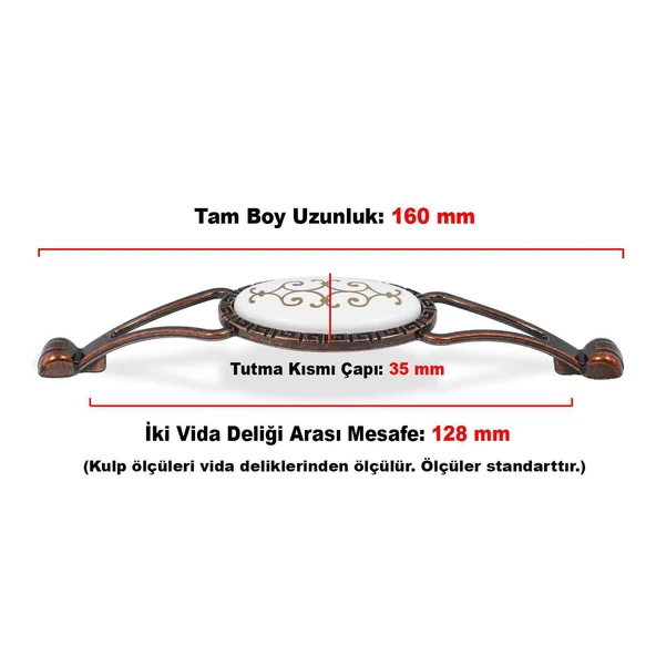 Mobilya Mutfak Çekmece Dolap Kulpu Kulbu Kulpları (128 mm-12.8 cm) Eskitme Antik Bakır Metal - Resim 2