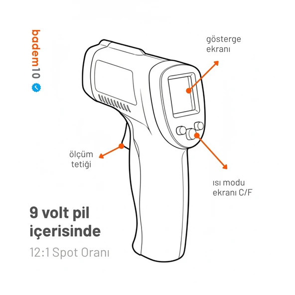 NT1075 Siyah Yeşil Lazerli Dijital Kızılötesi Temassız Plastik Gövdeli Termometre -50°C 550°C - Resim 4