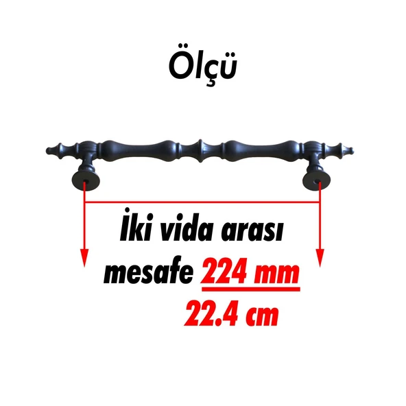 Mobilya Mutfak Dolabı Çekmece Dolap Kulpları Kapak Kulpu Kulbu Siyah 224 mm Metal Kulp - Resim 2