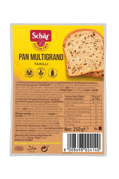 Schar Pan Multigrano Glutensiz Ketenli Ayçekirdekli Ekmek 250 gr (8 ADET) ürün görseli