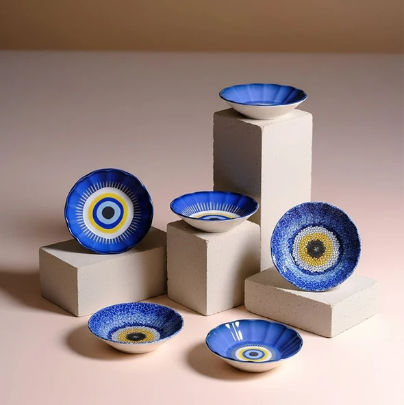 Fecra Acem 6'lı Nazarı Çay Tabağı Seti Karma - 3