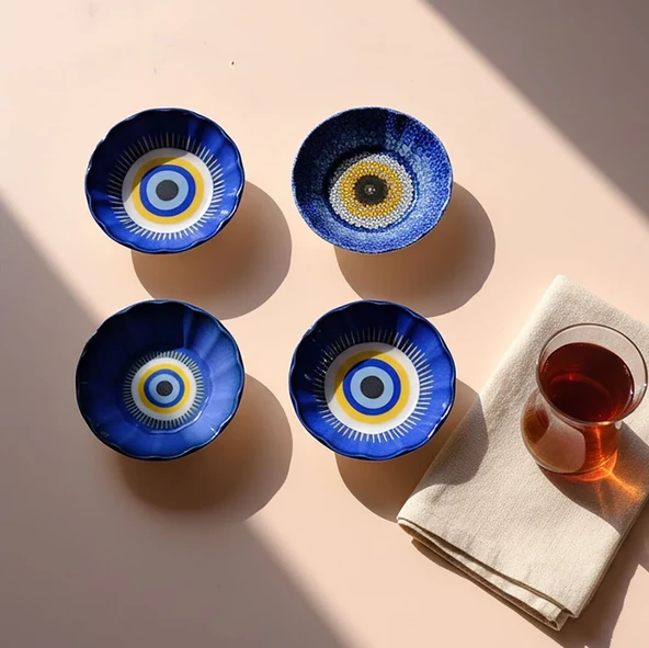 Fecra Acem 6'lı Nazarı Çay Tabağı Seti Karma - 7