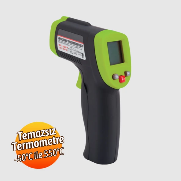 NT1075 Siyah Yeşil Lazerli Dijital Kızılötesi Temassız Plastik Gövdeli Termometre -50°C 550°C - Resim 2