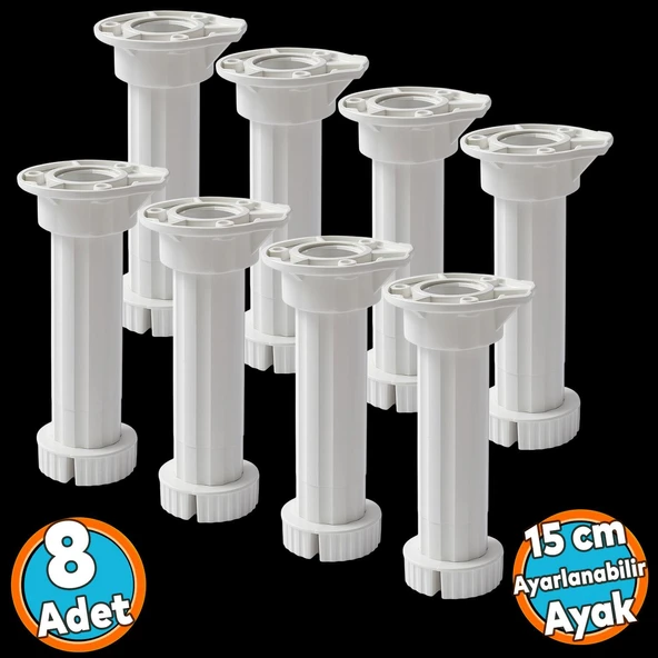 Ayarlanabilir Plastik Ayak Dolap Mobilya Tezgah Yükseltici Yükseltme Ayağı Ayakları 8 Adet 15 Cm ürün görseli