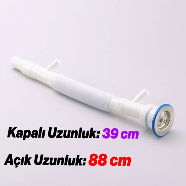 Çift Çıkışlı Lavabo Sifonu Körüklü Hortum Çamaşır ve Bulaşık Makinesi Uyumlu Süzgeç Koku Yapmaz - Resim 4