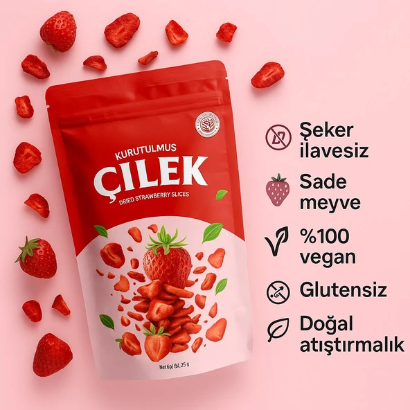 ASELYA DOĞAL KURUTULMUŞ ÇİLEK DİLİMLERİ - KATKISIZ, ŞEKERSİZ, %100 MEYVE, VEGAN