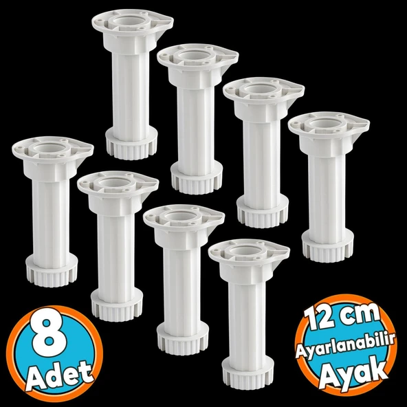 Ayarlanabilir Plastik Ayak Dolap Mobilya Tezgah Yükseltici Yükseltme Ayağı Ayakları 8 Adet 12 Cm ürün görseli