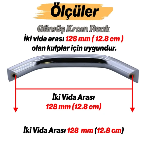 Mobilya Çekmece Mutfak Dolabı Dolap Kulpları Kulbu Kulpu Krom Gümüş Metal Kulp 128 mm  12.8 cm - Resim 2