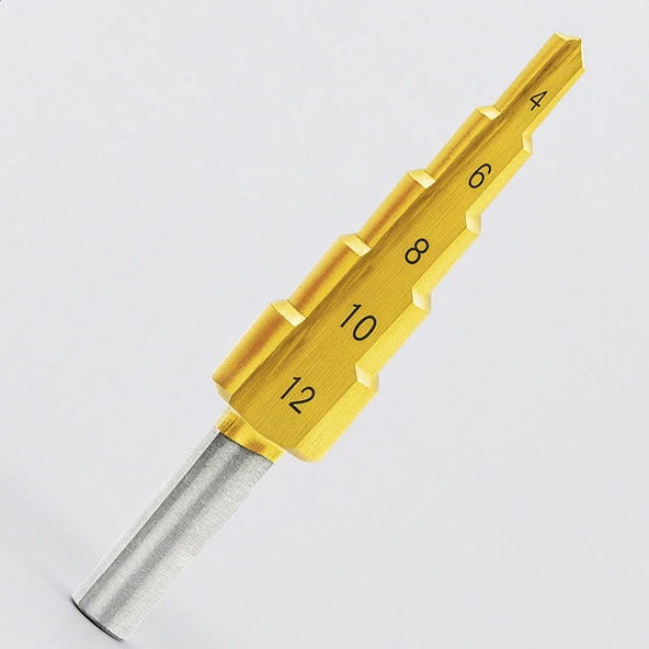 Profesyonel 4-12 mm Kademeli Matkap Ucu Titan Kaplama Metal Sac Delme HSS Konik Step Drill - Resim 3