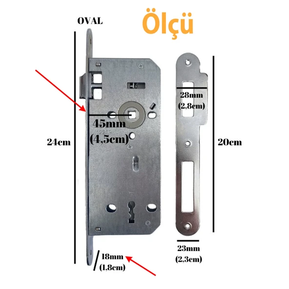 İç Kapı Oda Kapısı Gömme Kilit 18 x 45mm Göbek Ölçülü Metal İç Kapı Kilidi 1 Anahtarlı - 3