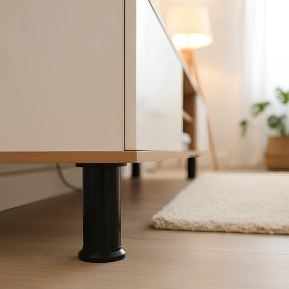 4 Adet Plastik Ayak Dolap Mobilya Tezgah Yükseltici Yükseltme Ayağı Ayarlanabilir 12 Cm Siyah - Resim 3