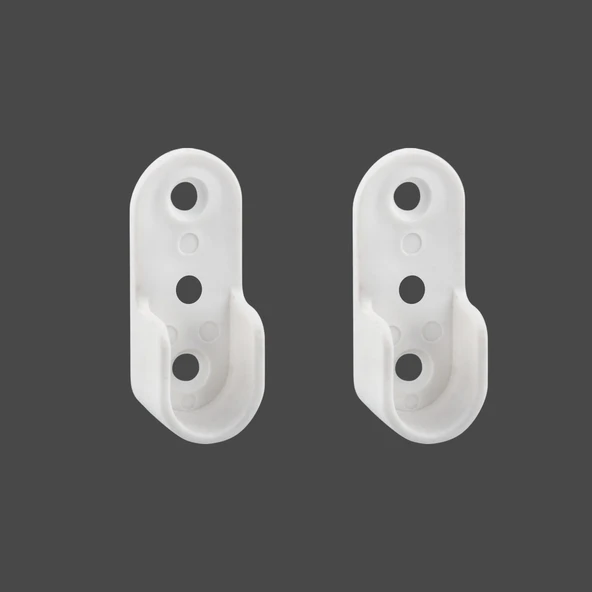 Askı Flanşı Elbise Askısı Dolap İçi Metal Boru Tutucu Plastik 2 Adet Beyaz Renk - Resim 4