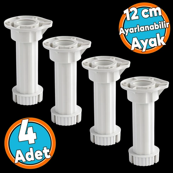Ayarlanabilir Plastik Ayak Dolap Mobilya Tezgah Yükseltici Yükseltme Ayağı Ayakları 4 Adet 12 Cm ürün görseli