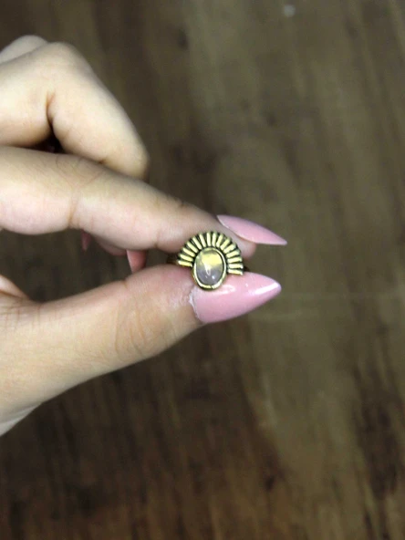 Doğal Taş Pembe Kuvars Taşlı Antik Model Kadın Ayarlanabillir Yüzük euy82pk - Resim 3