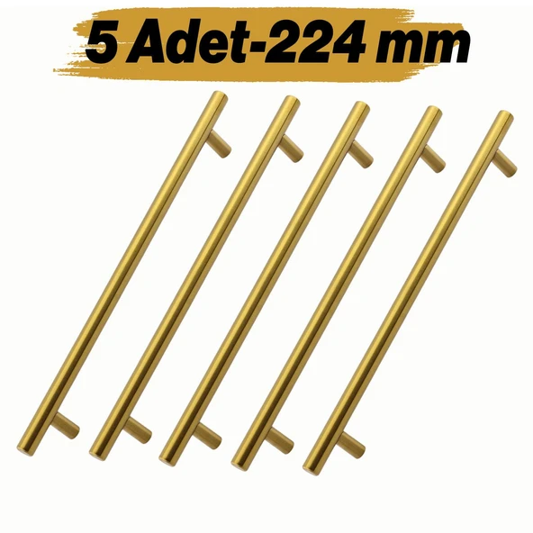 Mobilya Kulp Mutfak Dolap Çekmece Dolabı Kapak Kulpları Gold Altın 224 mm 22.4 cm Metal (5 Adet) ürün görseli