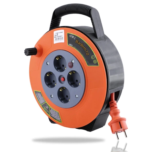 Mini Kutulu Plastik Makaralı Seyyar 3x1.5 mm CCA Monofaze Uzatma Kablosu 4 Priz TTR Kablo 10 Metre - Resim 5