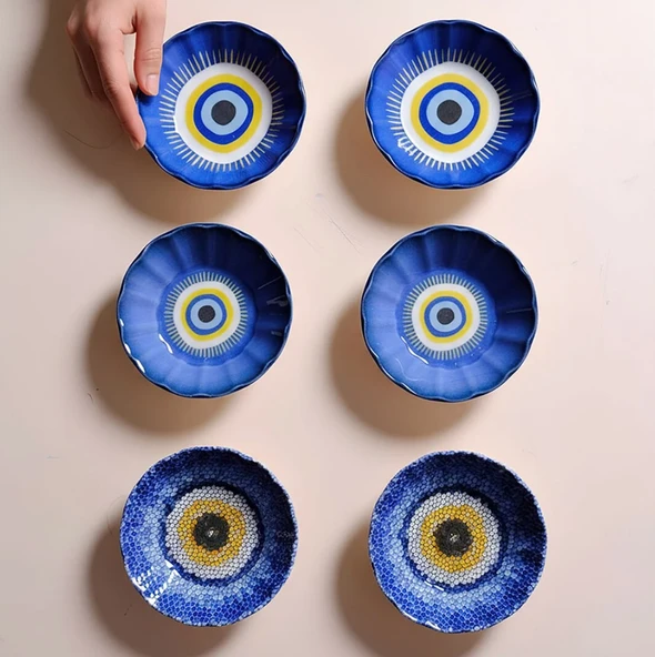 Fecra Acem 6'lı Nazarı Çay Tabağı Seti Karma - 2