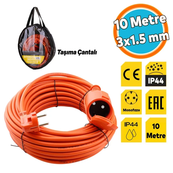 Kapaklı Uzatma Kablosu 15 METRE 3x2.5 mm Ev Tipi Topraklı CCA Kablolu Tekli Grup Fiş Priz Monofaze ürün görseli