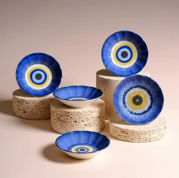 Fecra Acem 6'lı Nazarı Çay Tabağı Seti Karma - 4